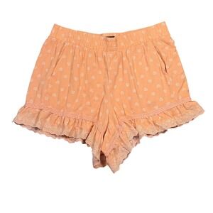 Orange Floral Eyelet Lace Trim Babydoll Shorts Womens‎ L Boho Cottagecore